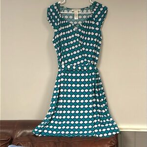 Laundry by Design Teal Patterned Faux Wrap Dress Sz. Medium, EUC